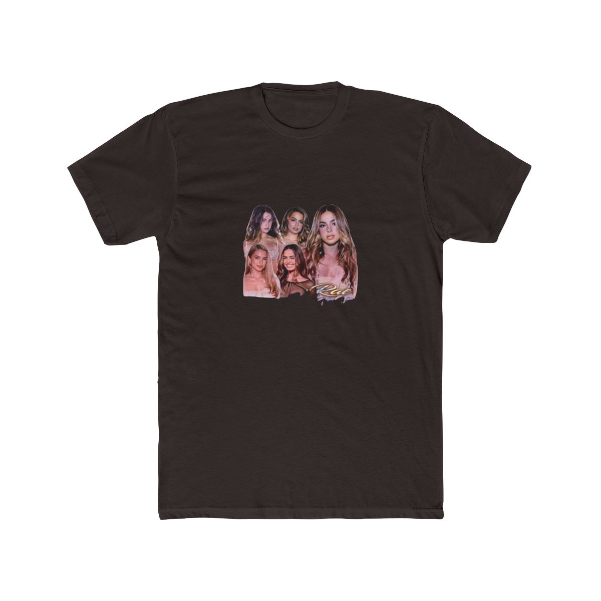 Black T Shirt with the name "ADDISON" in a gradient font. The shirt features a collage of images of a woman. The shirt also has the text "Rae Mararui" in a cursive font - alternate angle 3, merchandise
