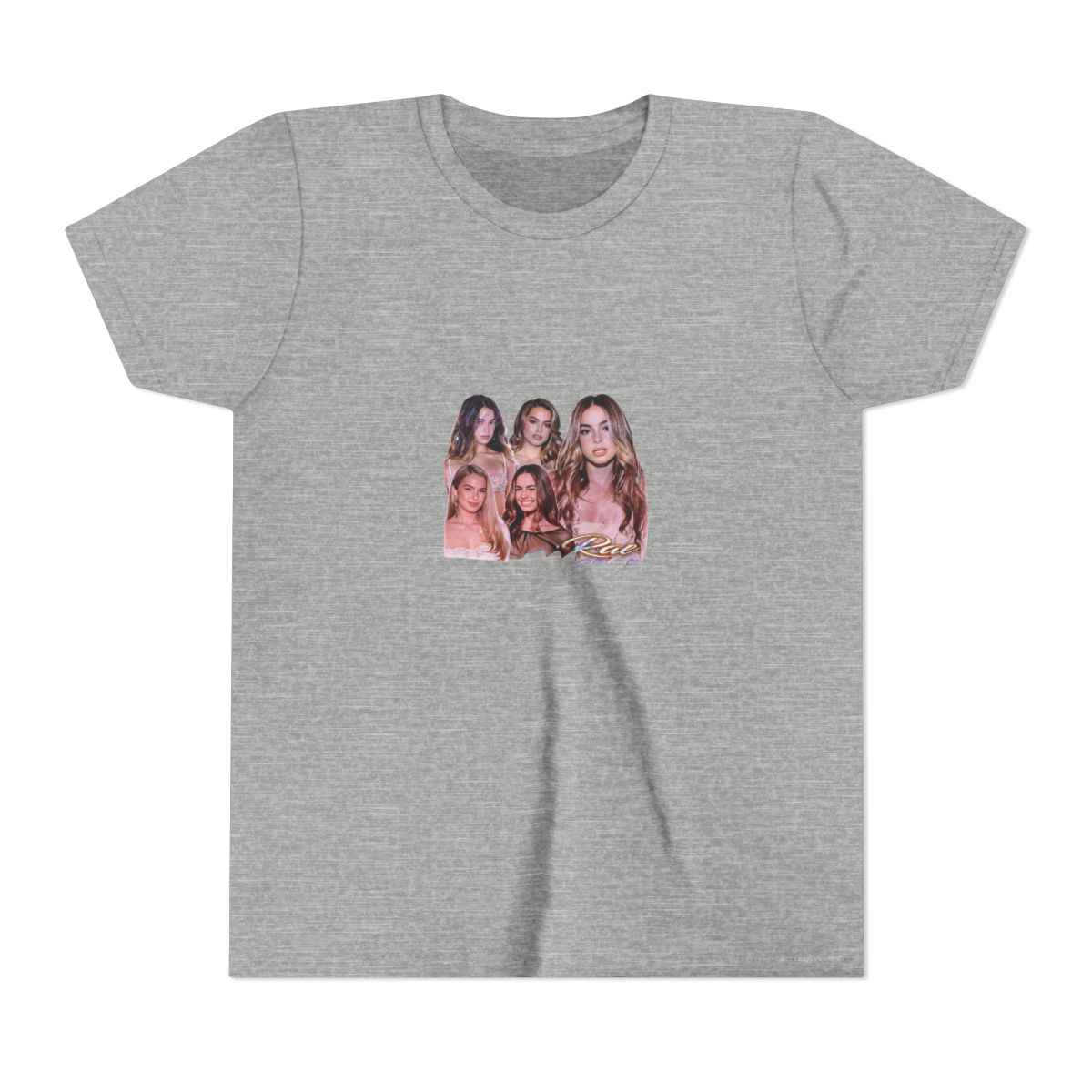 Black T Shirt with the name "ADDISON" in a gradient font. The shirt features a collage of images of a woman. The shirt also has the text "Rae Mararui" in a cursive font (Kids) - alternate angle 5, merchandise