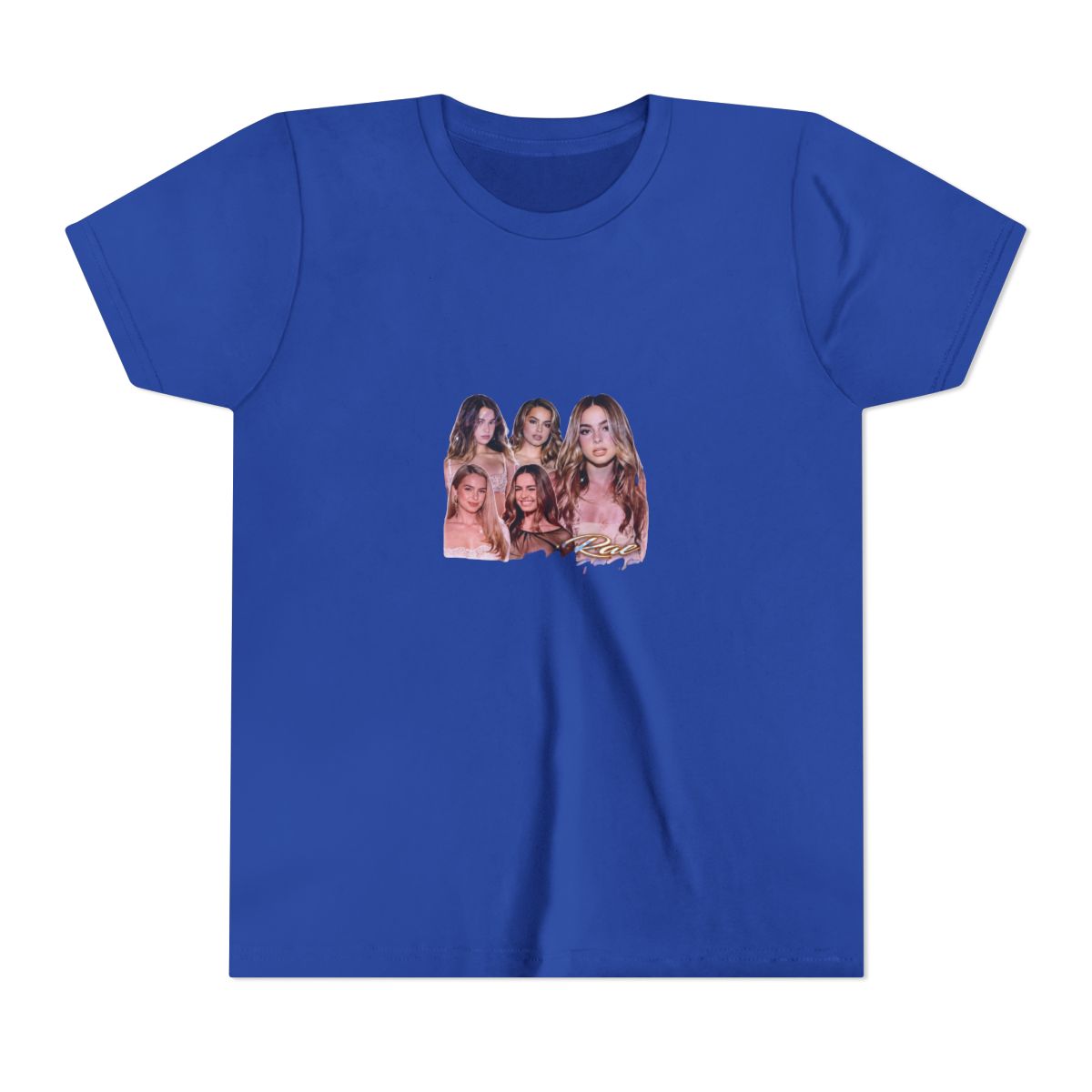 Black T Shirt with the name "ADDISON" in a gradient font. The shirt features a collage of images of a woman. The shirt also has the text "Rae Mararui" in a cursive font (Kids) - alternate angle 3, merchandise
