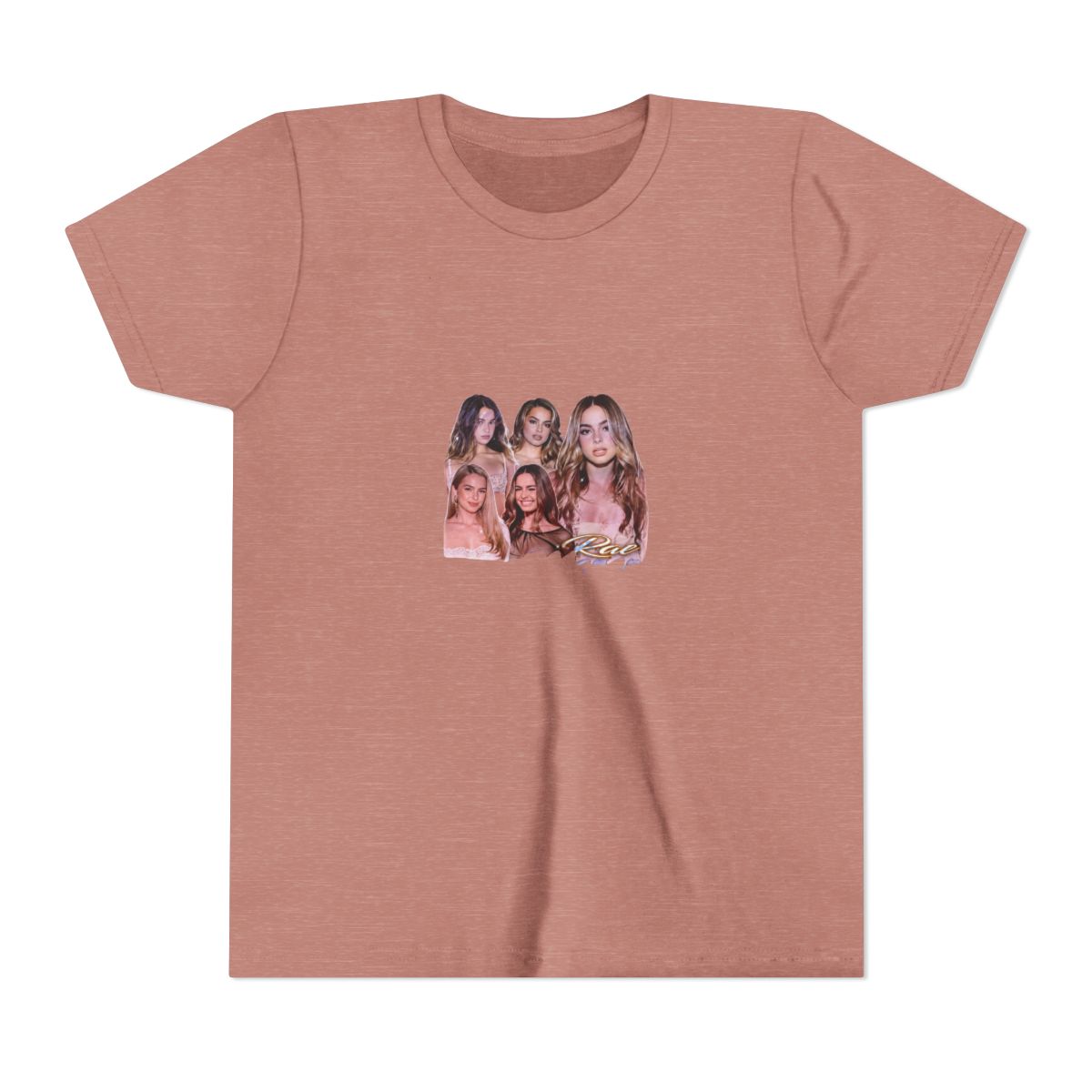 Black T Shirt with the name "ADDISON" in a gradient font. The shirt features a collage of images of a woman. The shirt also has the text "Rae Mararui" in a cursive font (Kids) - alternate angle 2, merchandise