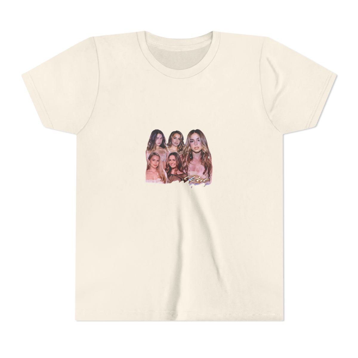 Black T Shirt with the name "ADDISON" in a gradient font. The shirt features a collage of images of a woman. The shirt also has the text "Rae Mararui" in a cursive font (Kids) - alternate angle 3, merchandise